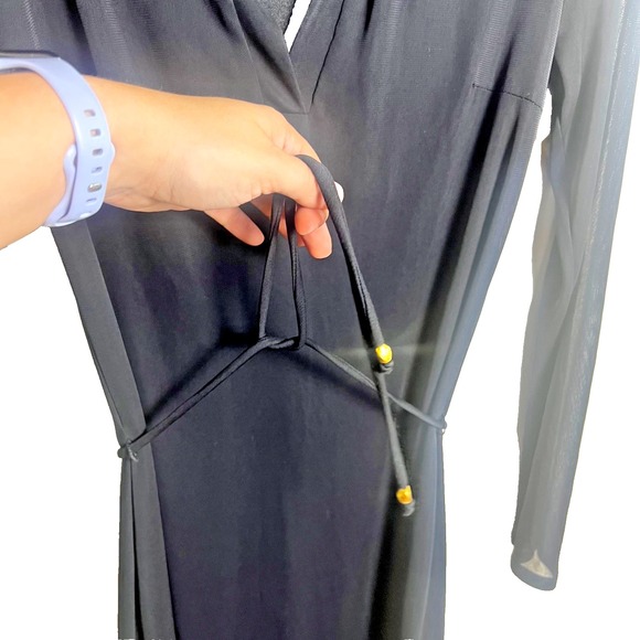 Vintage Y2k Black Sheer Mesh Long Sleeve Dress Pockets Whimsigoth L Petite - Picture 5 of 9